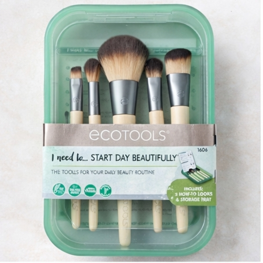 EcoTools 5-Piece Makeup Brush Set + Storage Tray | Vegan Sustainable Beauty Kit